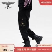 boylondon秋冬男女同款长裤，烫金印花黑色潮牌设计感哈伦裤n34003