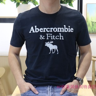美国abercrombie字母圆领t恤af短袖男士，全棉刺绣潮流半袖打底