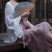 7寸日式和风折扇纯色，真丝竹扇扇男女，夏季汉服折叠扇便携扇子