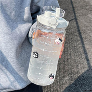 大容量水杯夏季运动双饮杯子，吸管带刻度便携男女学生透明水壶日式