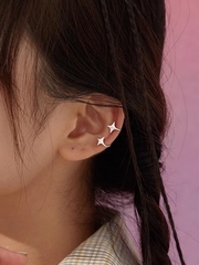 925纯银星星耳夹无耳洞耳骨夹女十字小众设计耳钉耳环耳饰