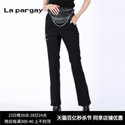 纳帕佳高腰直筒牛仔裤，2024春季女式黑色百搭长款小众休闲裤子