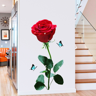 立体玫瑰贴画玄关沙发背景墙，贴浪漫情侣婚庆，卧室装饰墙壁贴纸温馨