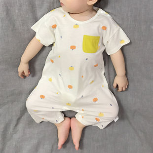 婴儿连体衣夏装男女童宝宝连体，睡衣可爱空调服薄款儿童短袖九分裤