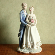 结婚礼物送人新郎新娘摆件陶瓷描金装饰家居家饰品客厅卧室隔断