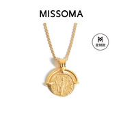 定制Missoma罗马弧形硬币项链欧美复古18k镀金刻字吊坠锁骨链