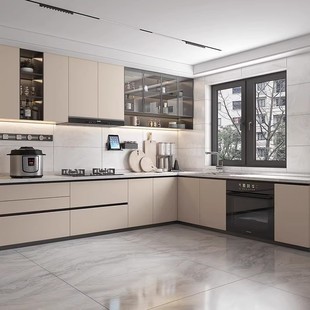 南京整体橱柜定制现代简约l型，u型厨房，厨柜石英石不锈钢台面