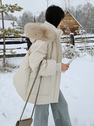 VSETAMELLE米白色短款羽绒服女今年流行冬季大毛领90白鸭绒外套冬