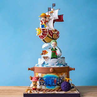 海贼王路飞海盗船摆件帆船鲸鱼海马，蛋糕装饰海洋风主题甜品台插件