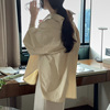 韩国chic2024春法式优雅复古翻领单排扣宽松后背V领设计长袖衬衫