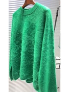 2023秋冬季毛绒绒的韩系慵懒风加厚绿色正肩毛衣女
