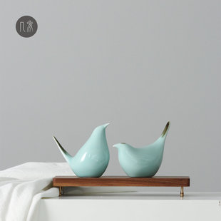 现代简约新中式陶瓷小鸟摆件根雕禅意创意茶几客厅动物装饰品桌面