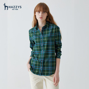 Hazzys哈吉斯2024春款女士衬衫经典英伦风复古基本款格子长袖衬衣