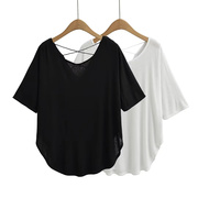 美式黑色短袖t恤女夏季慵懒宽松显瘦弧形，底边罩衫外搭上衣ins