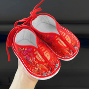 宝宝周岁抓周大红色福字千层底，手工布鞋婴儿，学步鞋节日传统中国风
