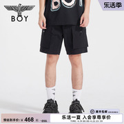 boylondon潮牌休闲裤男女同，款夏季黑色宽松梭织，工装短裤n32006