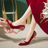 红色结婚鞋新娘鞋，2024年高跟秀禾服孕妇细跟不累脚高级感单鞋