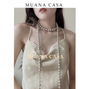 LAMUANA法式珍珠项链长款毛衣链项链女琉璃珍珠灰色珍珠颈链41748