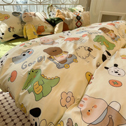 ins绿色字母小狗狗床上四件套，水洗棉卡通1.5m米被套床单1.8三件套