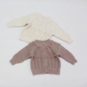 开衫针织宝宝毛衣外套，女婴儿洋气装女童衫上衣，毛线球春秋儿童
