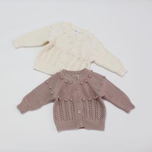 开衫针织宝宝毛衣外套，女婴儿洋气装女童衫，上衣毛线球春秋儿童