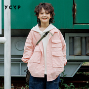 ycyp日系工装男童衬衫潮，帅气时髦春秋儿童长袖，衬衣纯棉中大童
