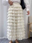 韩国早春小仙女蛋糕半身裙层层雪纺拼接高松紧腰甜美白色公主长裙