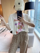 智研 韩国夏季纯棉柔软的米白色粉红bao卡通印花短袖休闲t恤