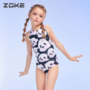 zoke洲克女童熊猫泳衣，2024女孩儿童专业竞速游泳衣亲子套装