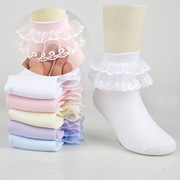 女童袜子春秋款纯棉花边短袜白色舞蹈袜学生公主宝宝儿童花边袜薄