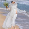 连衣裙2024女夏季100%苎麻白色，飘逸蕾丝花边灯笼，袖显瘦裙子