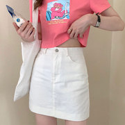 糖果色半身短裙女学生夏季高腰显瘦遮跨A字包臀裙子1994