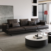 保罗约翰意式轻奢全真皮沙发客厅别墅设计师黑色创意三人沙发直排