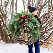圣诞节花环挂门装饰挂件场景布置风，藤条农舍波西米亚铃铛挂饰品树