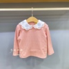 韩国童装 秋女童宝刺绣翻领橘粉色提花纯棉长袖T恤 打底衫
