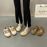 韩版平底复古单鞋女鞋子，2024年春秋一字扣带百搭玛丽珍奶奶鞋