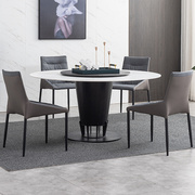 意式岩板圆餐桌椅组合现代简约小户型家用圆形餐桌带转盘北欧圆桌