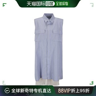 香港直邮sacai女士纽扣，细节条纹无袖连衣裙2407159