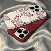 菲林壳适用于苹果15promax手机壳iPhone14高级复古红色蝴蝶13防摔12mini硬壳11保护套xs硅胶xr男女78plus