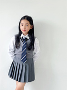 7岁女童秋装套装2023学院风中大童针织背心衬衫三件jk制服
