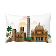 手绘城市棕榈树古堡建筑埃塞俄比亚文化抱枕靠枕腰枕沙发靠垫含芯
