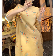 加大码女装改良新中式复古印花旗袍连衣裙2024夏新胖mm200斤显瘦