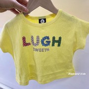 夏款韩版童装女童黄色皱皱棉短袖T恤宝宝儿童可爱背心蝙蝠衫