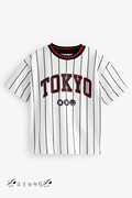 NEXT英国男童装24夏男宝白色竖条纹TOKYO字母棒球衫短袖T恤