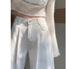 白色高腰垂感直筒牛仔裤女2024年夏季薄款褶皱设计宽松阔腿拖地裤