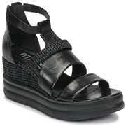 mjus女鞋凉鞋坡跟真皮，一字带厚底增高时尚，酷帅风夏季黑色