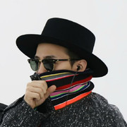 bigbangGD权志龙太阳同款毛呢帽子礼帽平顶平檐黑色8cm大檐帽