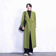 超长款风衣外套女装韩版绿色高个子(高个子)小众宽松大码及踝西装大衣