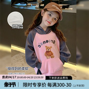 断码女童卫衣2024儿童冬装韩版卡通加绒连帽上衣