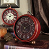 客厅桌面时钟摆件美式红色，创意闹钟复古台式钟表，家用座钟卧室闹铃